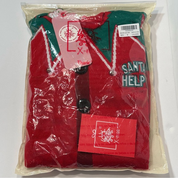 U Look Ugly Christmas Sweater Sz Medium Unisex Adult Hooded Santa’s Helper New - Picture 3 of 12